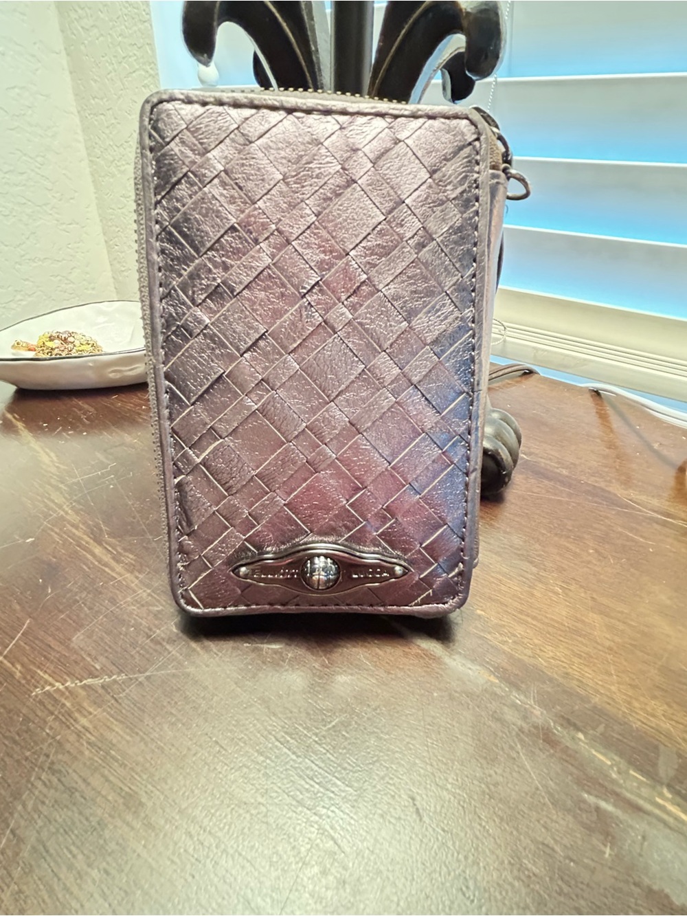 Elliott Lucca Woven Metallic Plum Zip Wallet